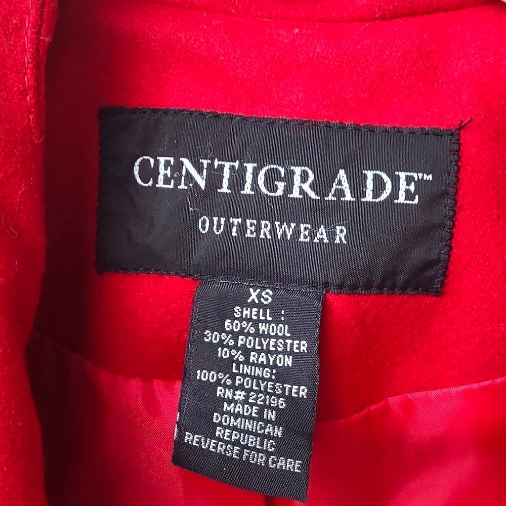 Centigrade Vibrant Red Wool-Blend Single Breasted Button-Up Pea Coat Size XS - Picture 5 of 13